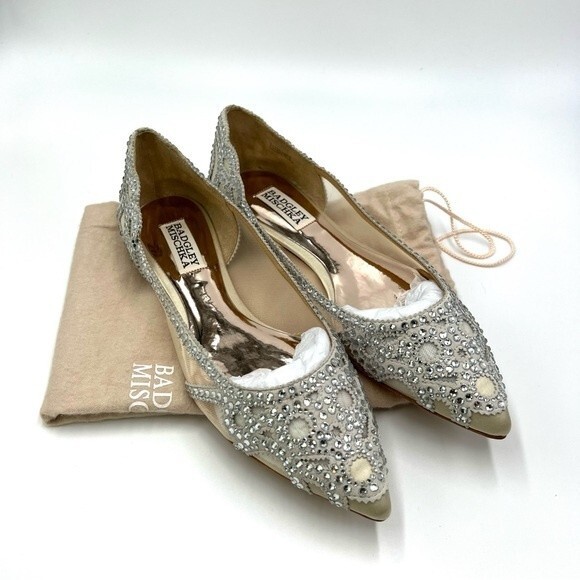 Badgley Mischka BHLDN Size‎ 6.5 Gigi Point Toe Jeweled Ivory Ballet Flats Shoes - Picture 15 of 15